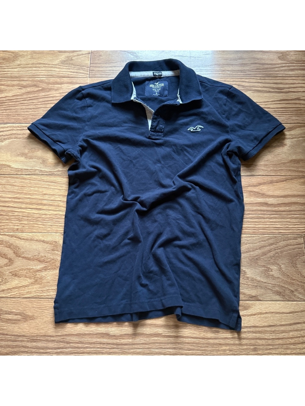 Hollister Epic Flex Stretch Navy Polo Shirt Small